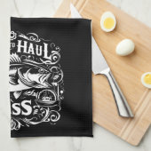 時間おもしろいから低音魚釣りボート キッチンタオル (四つ折り)