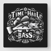 時間おもしろいから低音魚釣りボート スクエア壁時計 (正面)