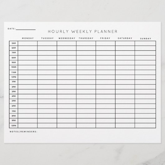 時間ごと週プランナー スケジュール 印刷シート レターヘッド (正面)