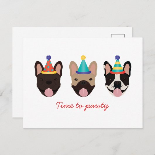 時間だよ フレンチブルドッグパーティー ハット 赤 ポストカード (正面/裏面)