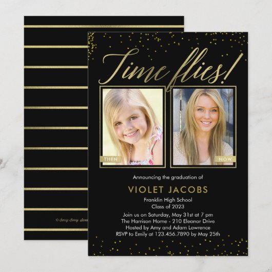 時間とともに EDITABLE COLOR 卒業おめでとう 招待状 (正面/裏面)