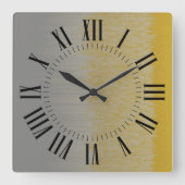 時間と分のマーカー、黒の金ゴールドとシルバー スクエア壁時計 (正面)