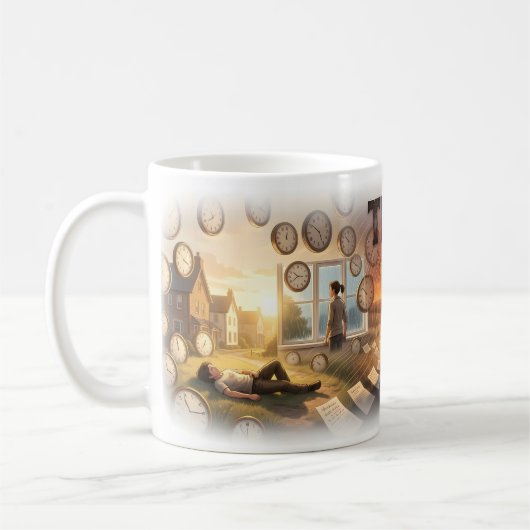 時間と夕日の人生の旅の芸術マグ コーヒーマグカップ (左)