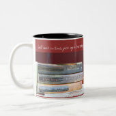 時間に落として下さい、本を今日取って下さい ツートーンマグカップ (左)