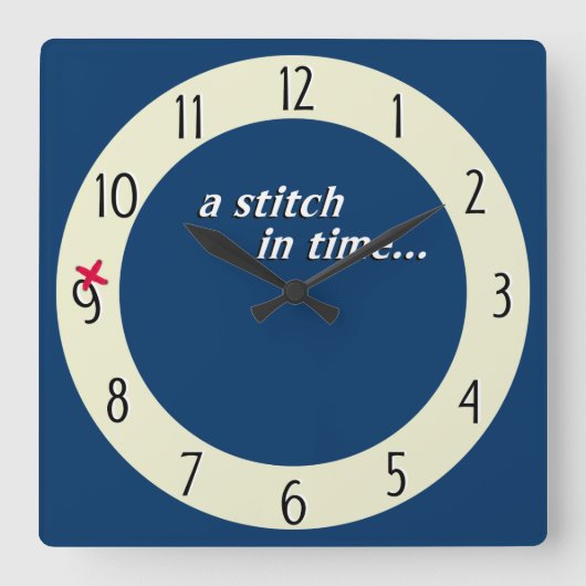 時間のステッチは9時計-青--を救います スクエア壁時計 (正面)