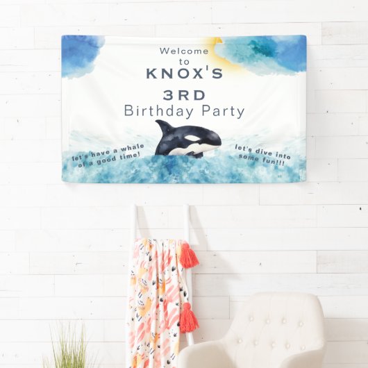 時間のホエールオルカ誕生日パーティー歓迎バナー 横断幕 (インサイチュ)