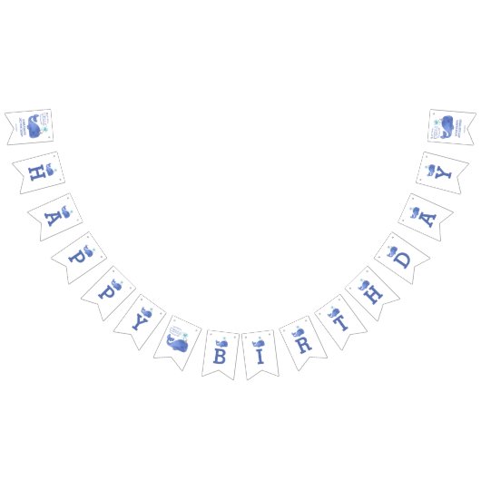 時間のホエールキュートパーティーハットホワイト誕生日 バンティングフラッグ (全)