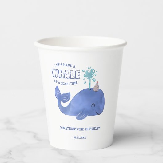 時間のホエールキュートパーティーハットホワイト誕生日 紙コップ (正面)