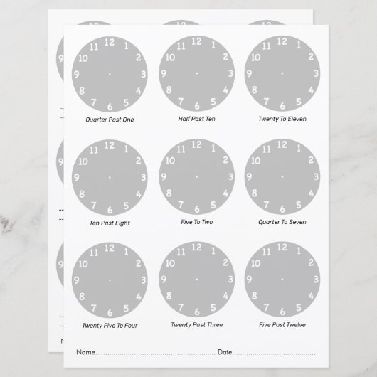 時間のワークシートを表示する (正面/裏面)