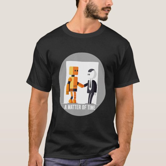 時間の問題ロボットと人間の握手 Tシャツ (正面)