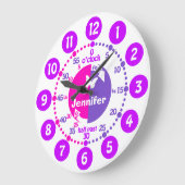時間の女の子ピンクの紫の名前の時計学を教える ラージ壁時計 (傾斜)