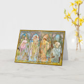 時間の日，アルフォンスミュシャ カード (黄色い花)