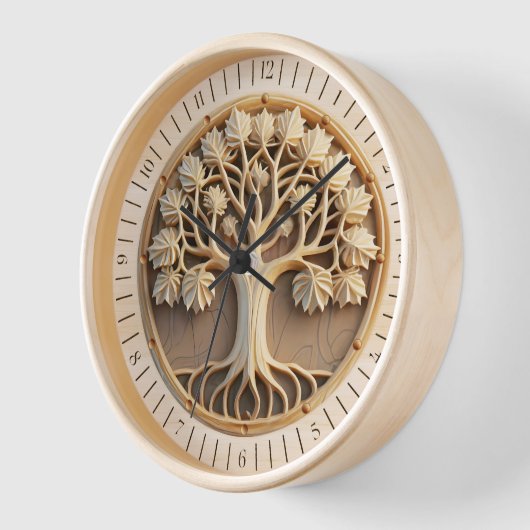 時間の木と自然ユニークな木彫り 壁時計 (傾斜)
