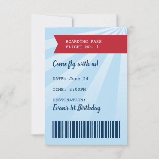 時間の翼 航空機 誕生日 挿入 招待状 (正面)