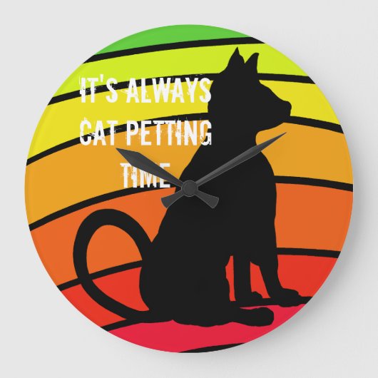 時間の虹猫のポップアートCricketDianeをかわいがっている猫 ラージ壁時計 (正面)