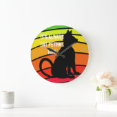 時間の虹猫のポップアートCricketDianeをかわいがっている猫 ラージ壁時計 (ホーム)