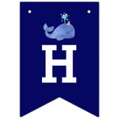 時間の鯨かわいいパーティーハットネイビー誕生日 バンティングフラッグ (第2の旗)