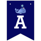 時間の鯨かわいいパーティーハットネイビー誕生日 バンティングフラッグ (第3の旗)