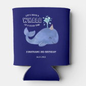 時間の鯨かわいいパーティーハットネイビー誕生日 缶クーラー (裏面)