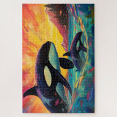 🐙時間の鯨:オルカの母と子牛 ジグソーパズル (縦)