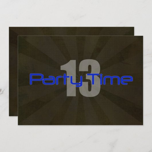 時間の黒い灰色の男の子の第13誕生日の招待状をパーティを楽しんで下さい 招待状 (正面/裏面)