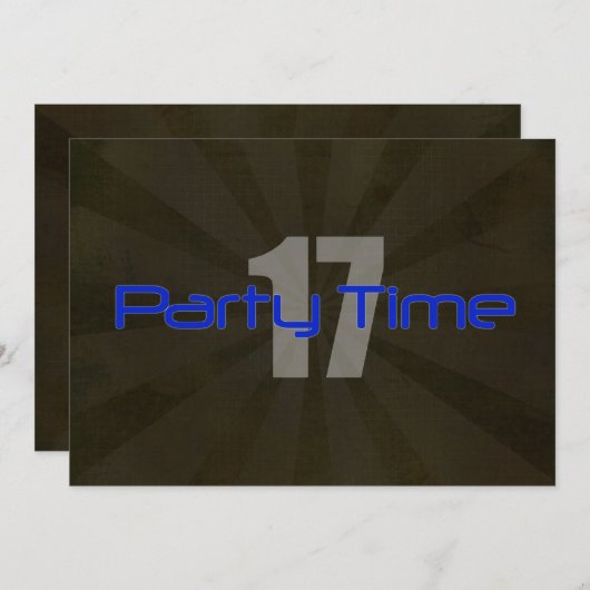 時間の黒い灰色の男の子の第17誕生日の招待状をパーティを楽しんで下さい 招待状 (正面/裏面)