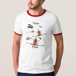 時間はおもしろいで平らなワイシャツを飛ばします Tシャツ