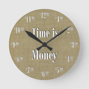 時間はお金の時計-暗灰色の質の白い文字です ラウンド壁時計