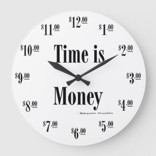 時間はお金の時計-黒い文字です ラージ壁時計