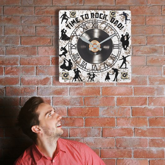 「時間はロック、パパ!」壁時計 スクエア壁時計