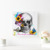 時間は全てのフローラバタフライスカル スクエア壁時計 (ホーム)