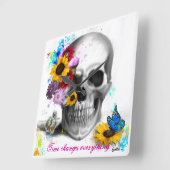 時間は全てのフローラバタフライスカル スクエア壁時計 (傾斜)