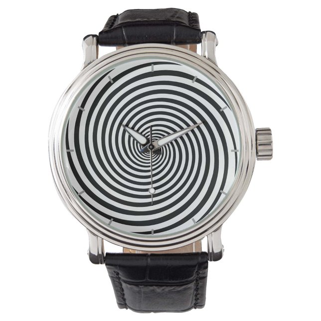 時間は心の錯覚催眠スパイラル 腕時計 (Time will never feel the same with our black and white Hypnosis spiral wristwatch.)