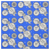 時間は-鳥および時計-明るい青を飛ばします ファブリック (見本)