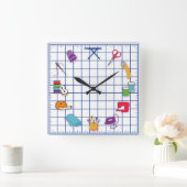 時間をキルトにし、縫って下さい スクエア壁時計 (ホーム)