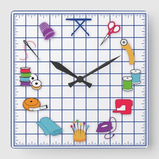 時間をキルトにし、縫って下さい スクエア壁時計 (正面)