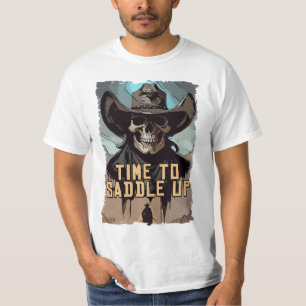 時間をサドルにスカルワイルドウェストカウボーイ引用文アート Tシャツ