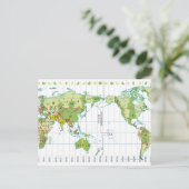時間を示す世界地図のデジタルイラストレーション ポストカード (スタンド正面)