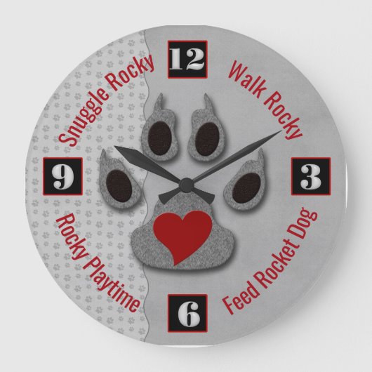 時間を言う犬の恋人のためのおもしろい ラージ壁時計 (正面)