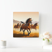 時間を駆け抜ける：馬インスパイアの時計 スクエア壁時計 (ホーム)