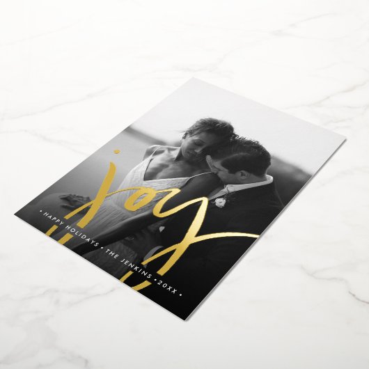 時間エレガント無しシンプルの金ゴールド休日の写真 箔招待状 (回転した状態)