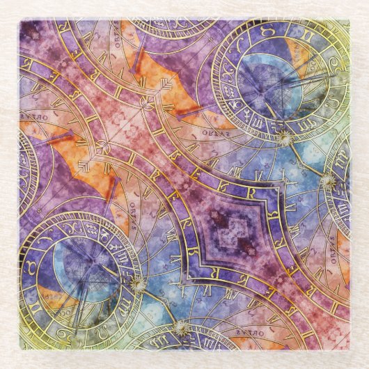 時間カラフル占星術抽象芸術 ガラスコースター (正面)