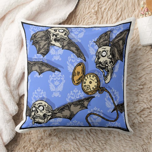 時間スカルこうもり-ポップ・アートのゴシック悪夢スクエア クッション (ブランケット)