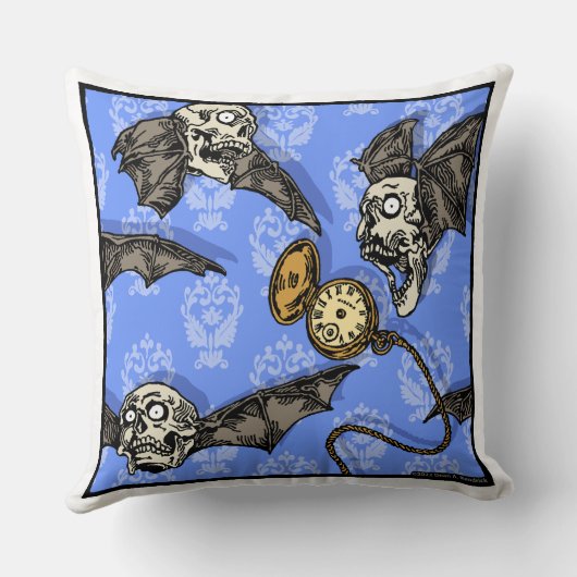 時間スカルこうもり-ポップ・アートのゴシック悪夢スクエア クッション (裏面)