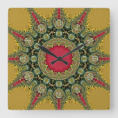 時間トリップ(幻覚体験)のようなフラクタルレースグルービーマンダラ スクエア壁時計 (正面)