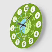 時間学の緑の時計を教える少年 ラージ壁時計 (傾斜)