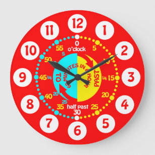 時間学明るい赤い壁の時計を教える子供たち ラージ壁時計