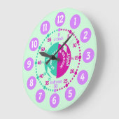 時間学紫のミントの壁時計を教える女の子 ラージ壁時計 (傾斜)