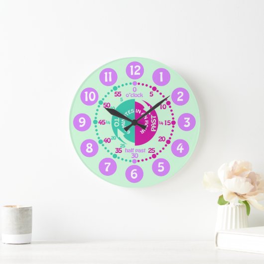 時間学紫のミントの壁時計を教える女の子 ラージ壁時計 (ホーム)