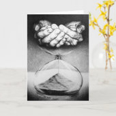 時間砂時計ハンズペンシルスケッチ超現実美術 カード (黄色い花)